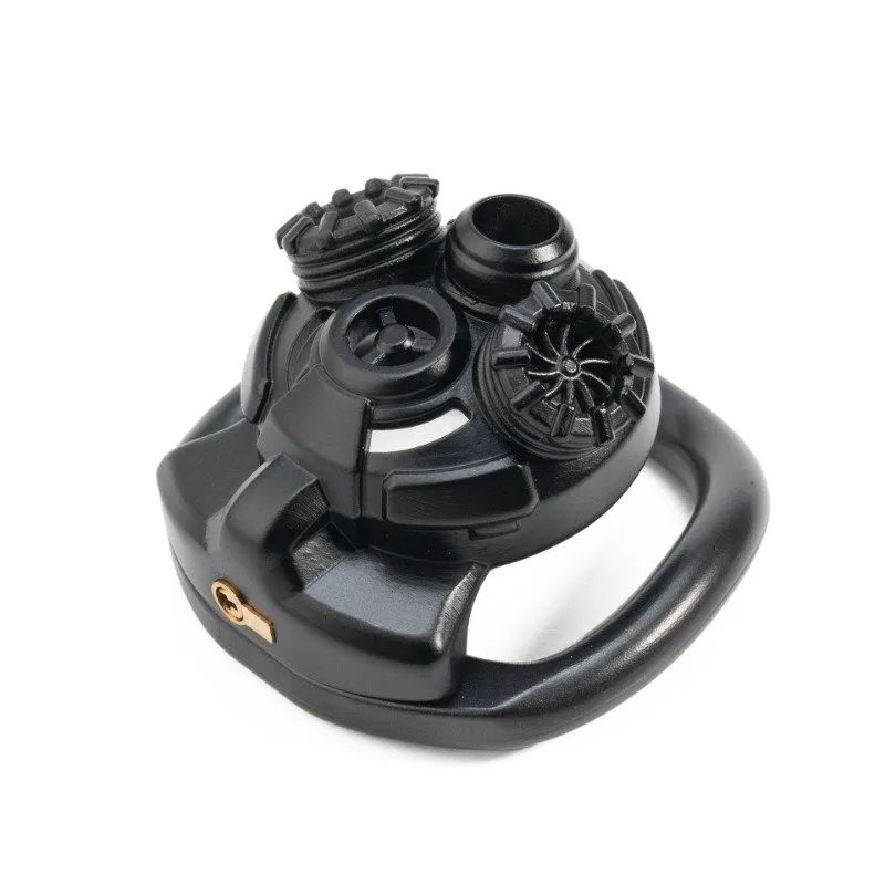Black Gas Mask Chastity Cage Q609081